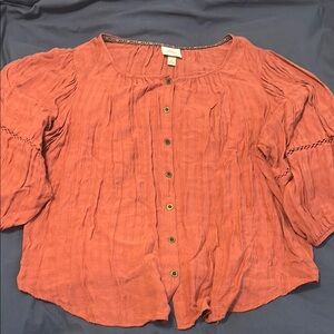 Knox Rose Coral 3/4 Sleeve Flowy Blouse